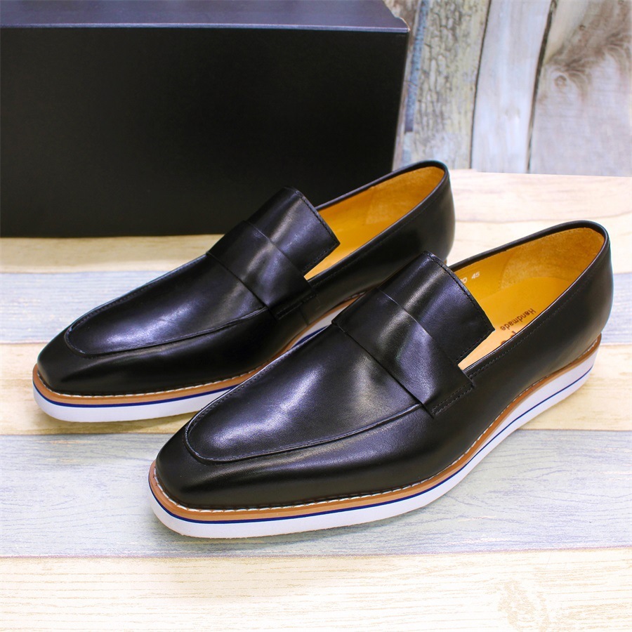 GUYSTEP-Italian Men Slip On Casual Dress Shoes Genuine Leather Monk Strap Business Suit Shoes