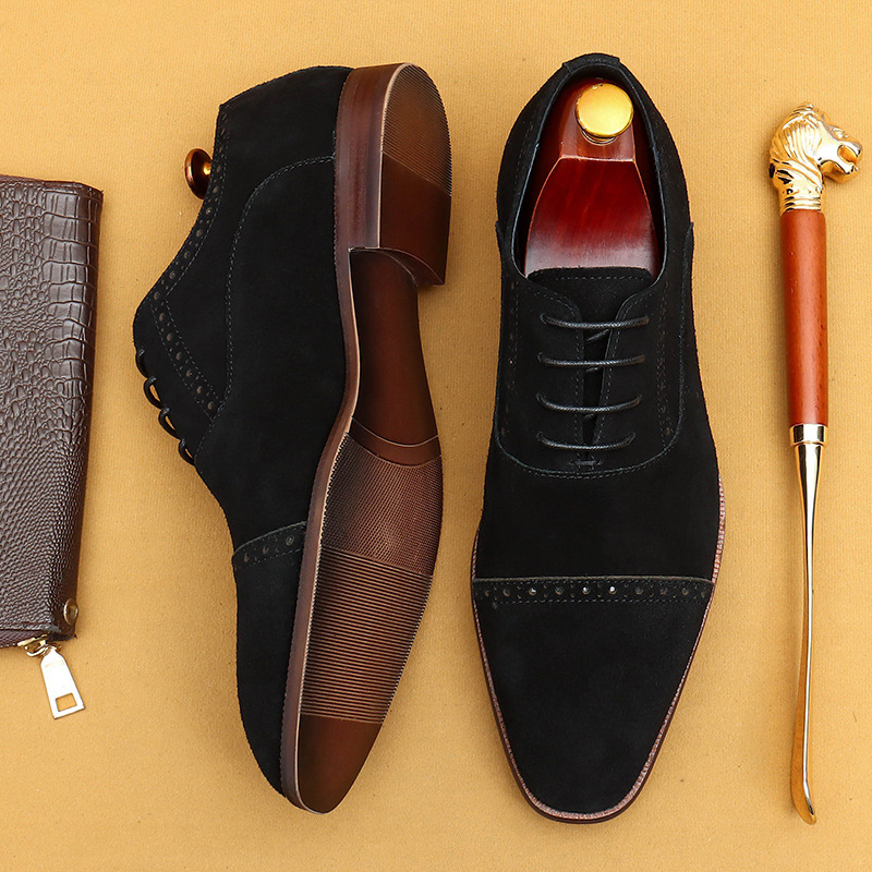[VIP exclusive] Suede leather shoes men's casual shoes genuine leather suede cowhide business formal three-joint Oxford shoes
