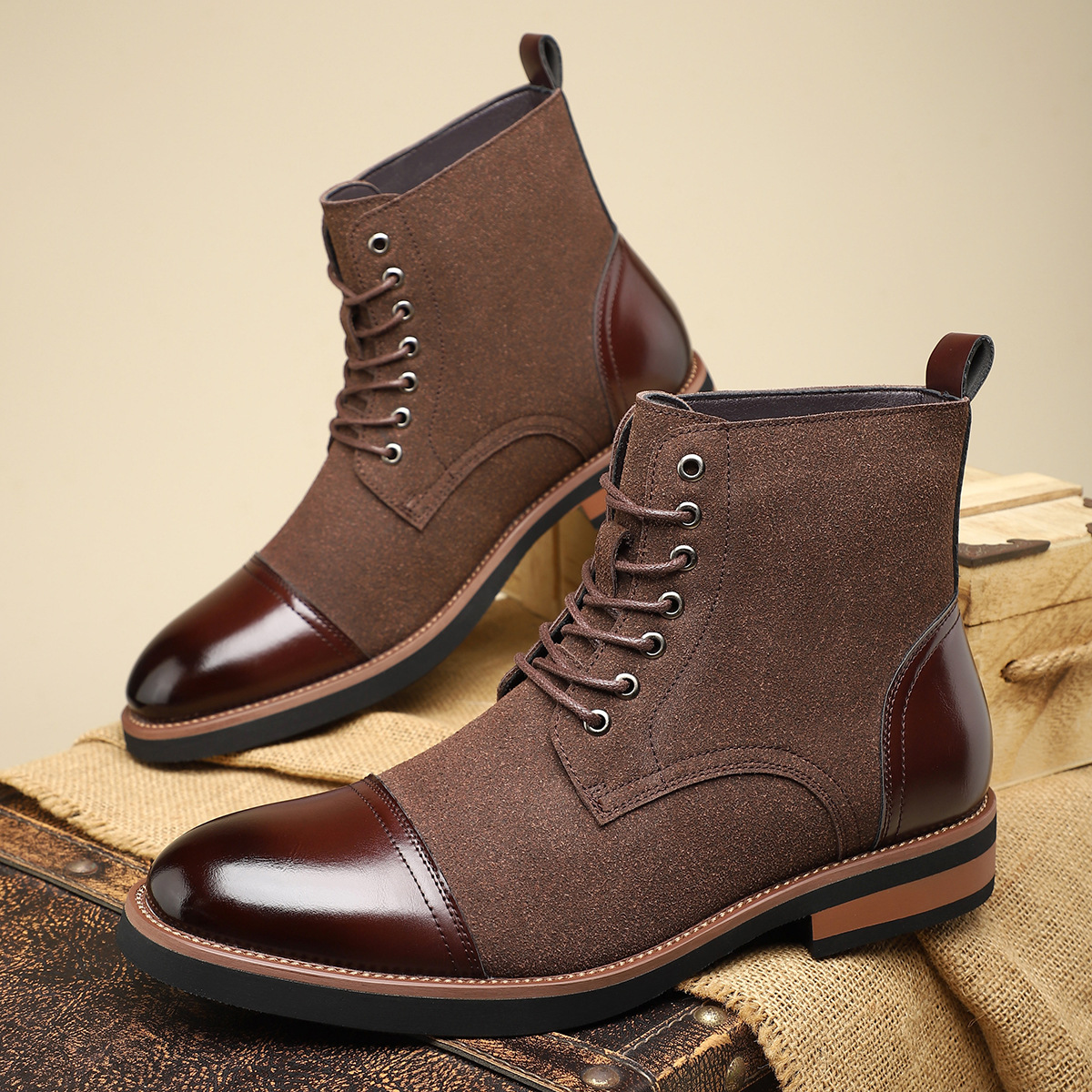 New arrival men's mid-tube Martin boots European and American trendy sleeve leather boots versatile casual men's leather closure Martin boots