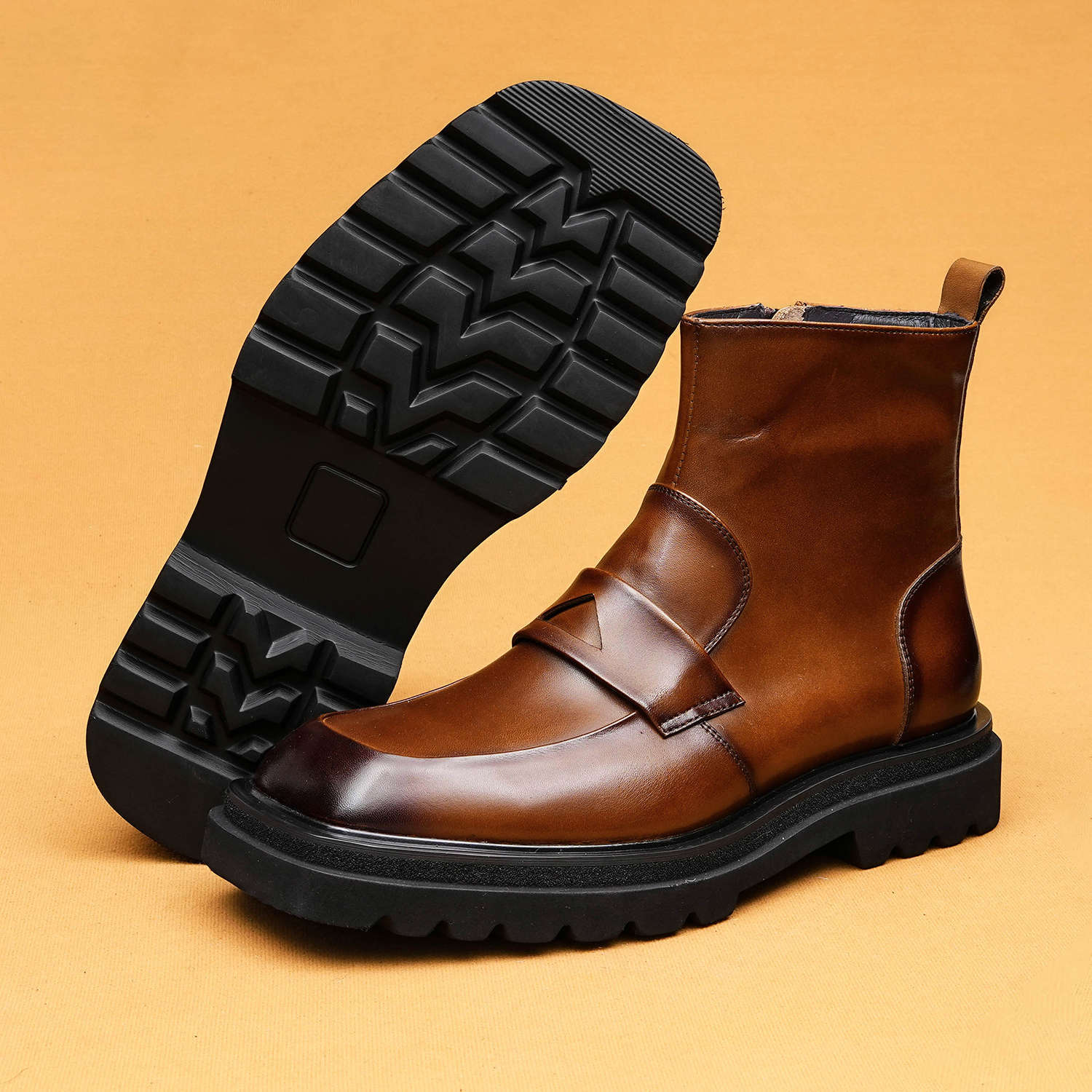 Men's Leather Ankle Boots in Black and Brown with Chunky Soles