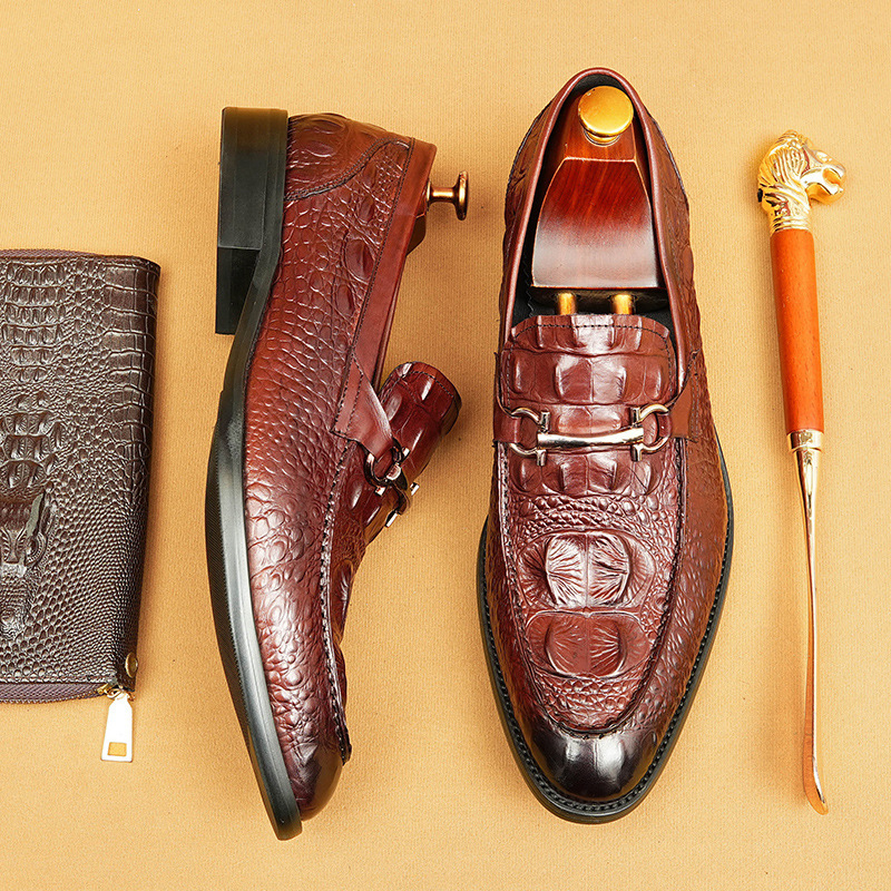 Men's crocodile pattern casual zhen'p loafers genuine leather