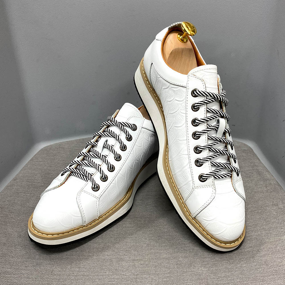 Casual leather shoes men's shoes genuine leather thick-soled daily shoes fashionable crocodile pattern embossed handmade shoes shoes men