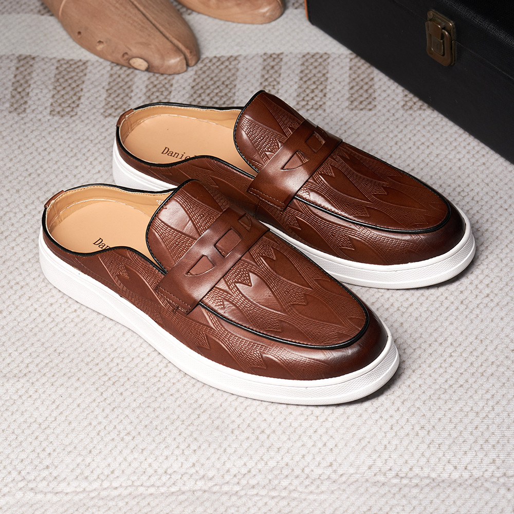 2024 Loafers Cowhide Men's Shoes with Double Toe Slippers Outdoor Casual Men's Shoes Factory Cross-border Supply