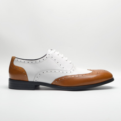 GUYSTEP™Hot selling classic brown and white lace-up men's casual leather shoes