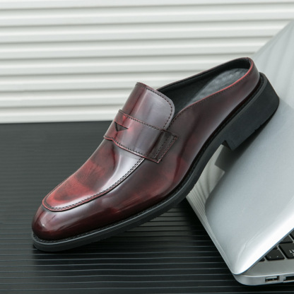 Men's thick-soled slip-on casual leather shoes