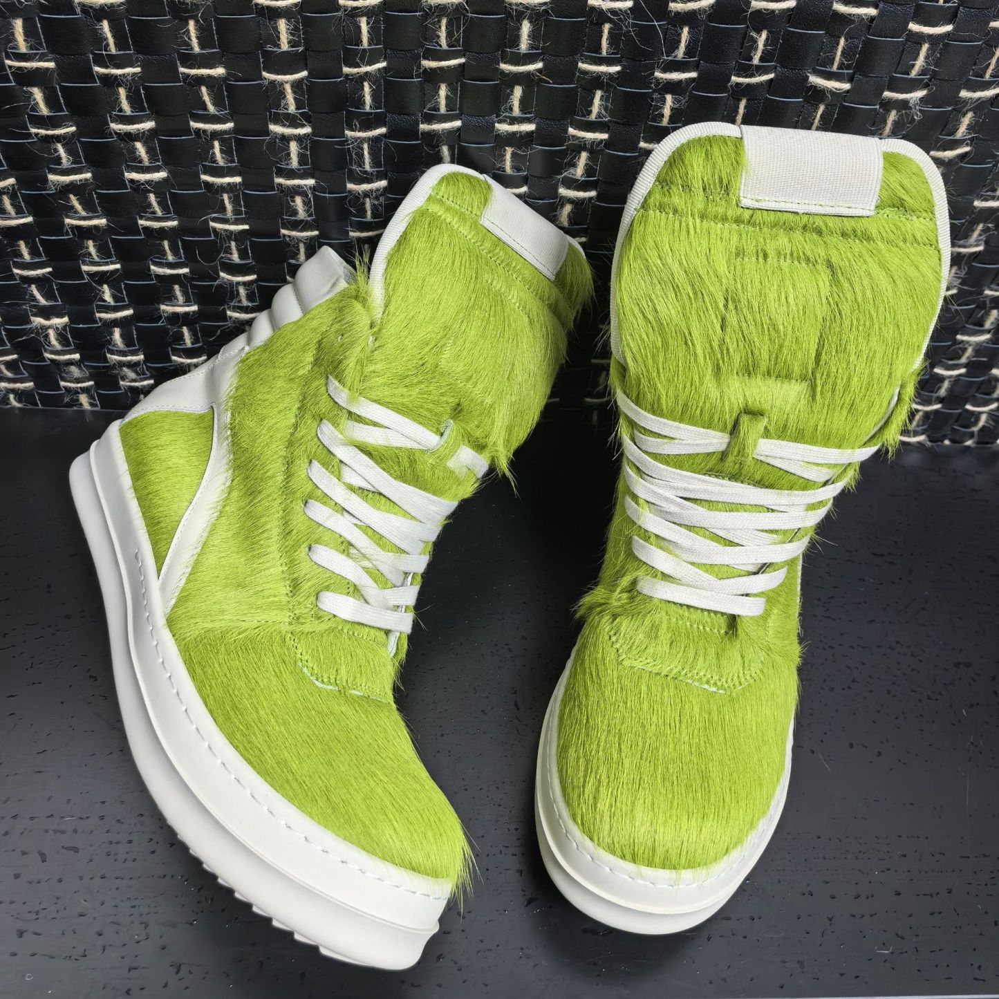 2024 new RO green horsehair high-top shoes inverted triangle large siz