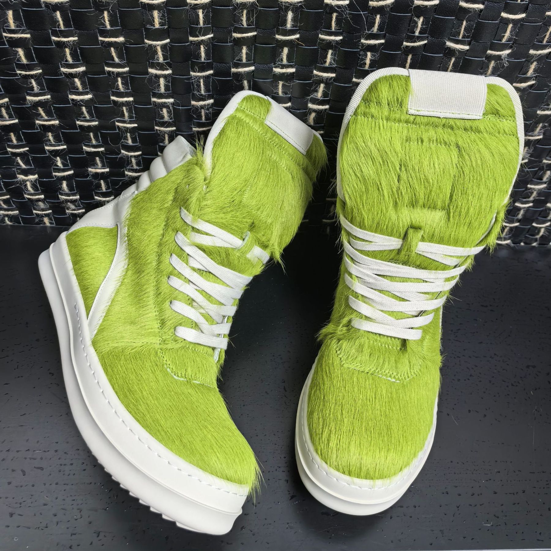 2024 new RO green horsehair high-top shoes inverted triangle large siz