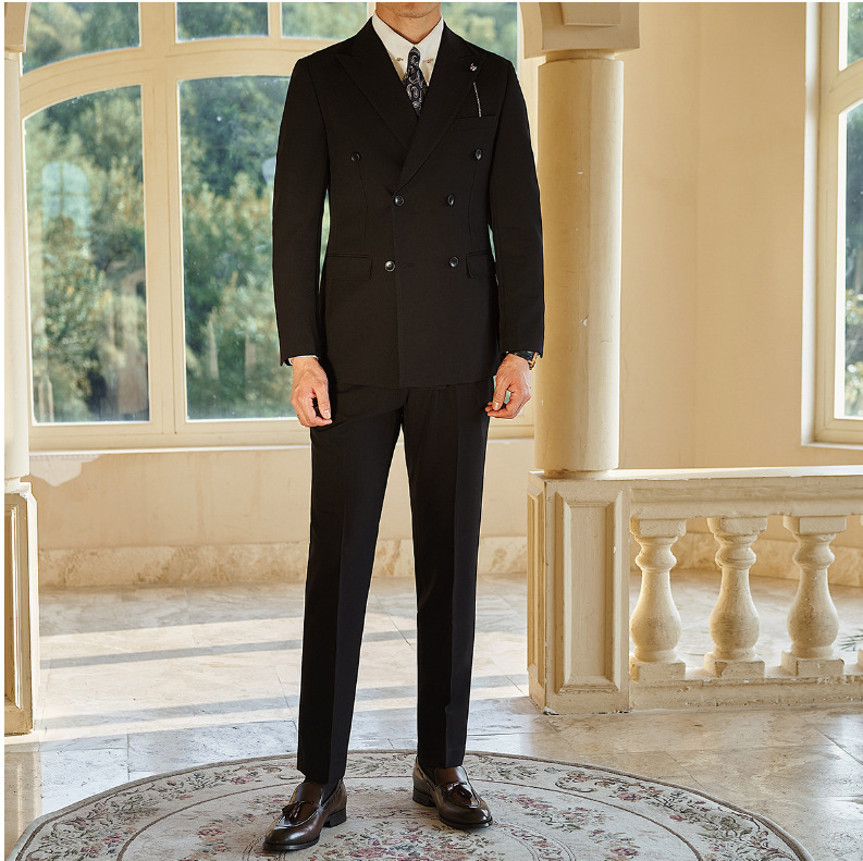 Hangzhou men's clothing high-end British style business formal suits double-breasted gentleman Naples peaked lapel suit