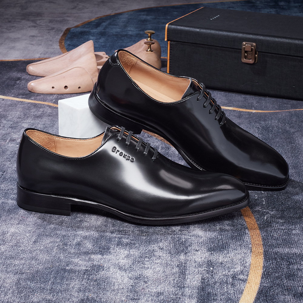 Men's handmade glossy genuine leather Oxford shoes