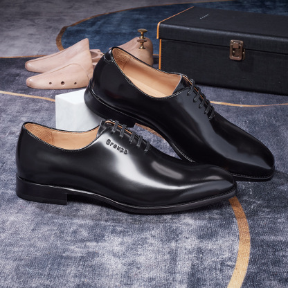 Men's handmade glossy genuine leather Oxford shoes