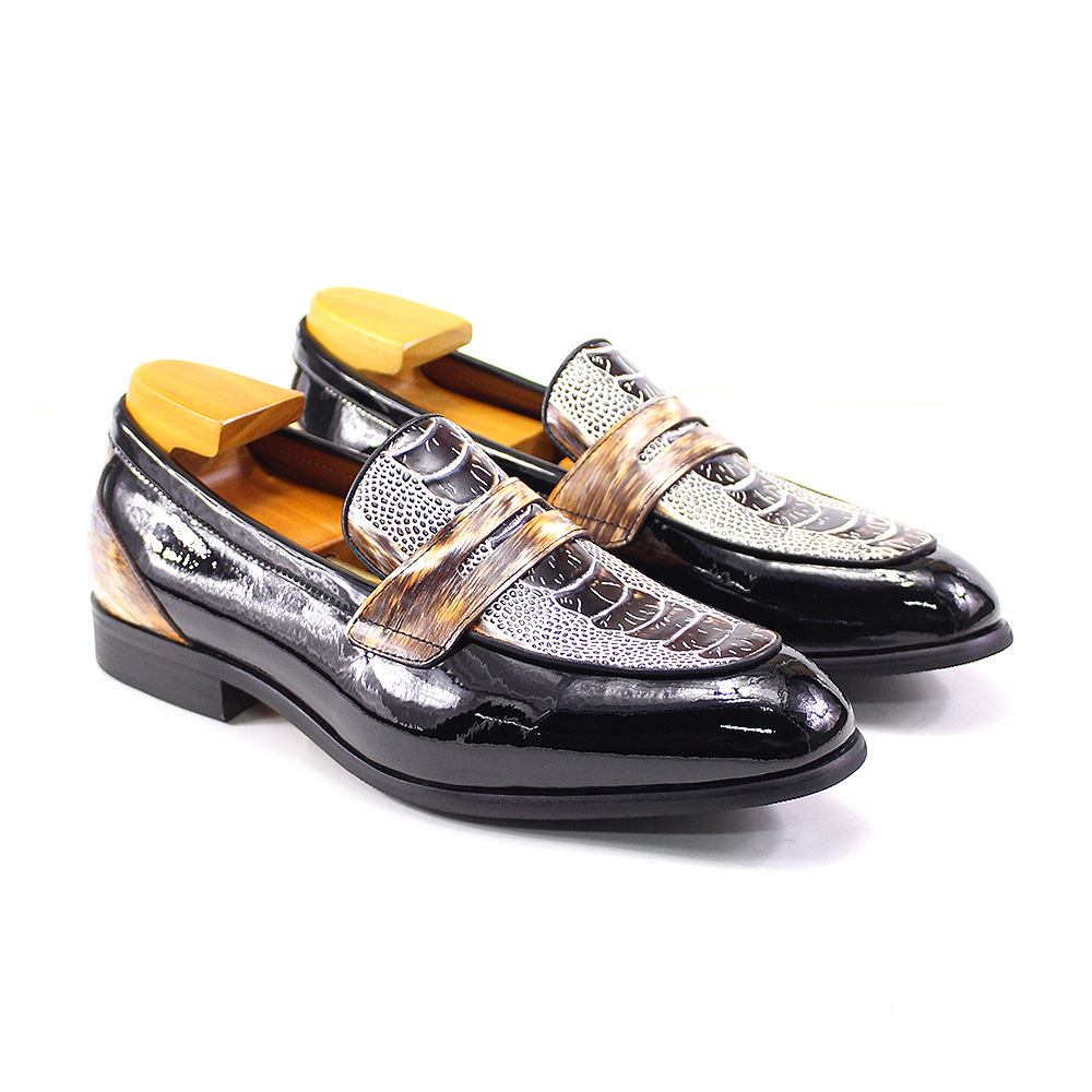 Men's Stylish Patent Leather Loafers with Crocodile Pattern