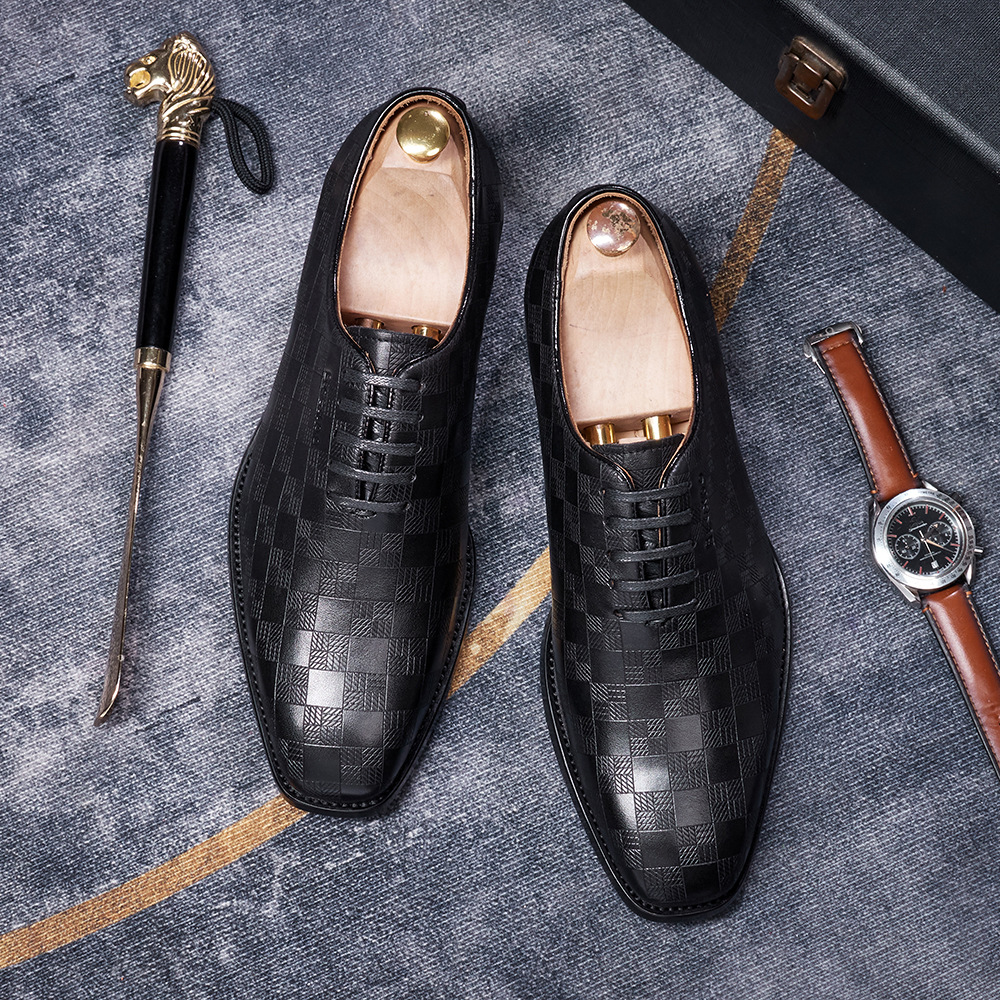 Men's handmade glossy genuine leather Oxford shoes