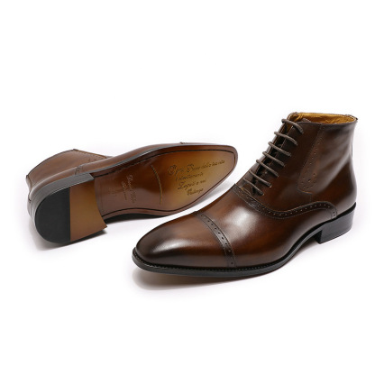 Men's Classic Leather Pointed Toe Lace-Up Martin Boots