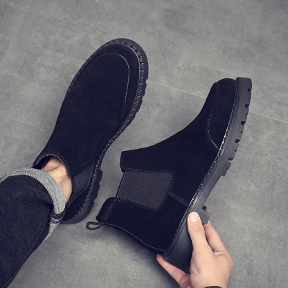 British suede Chelsea boots autumn and winter warm mid-cut round toe casual Martin boots