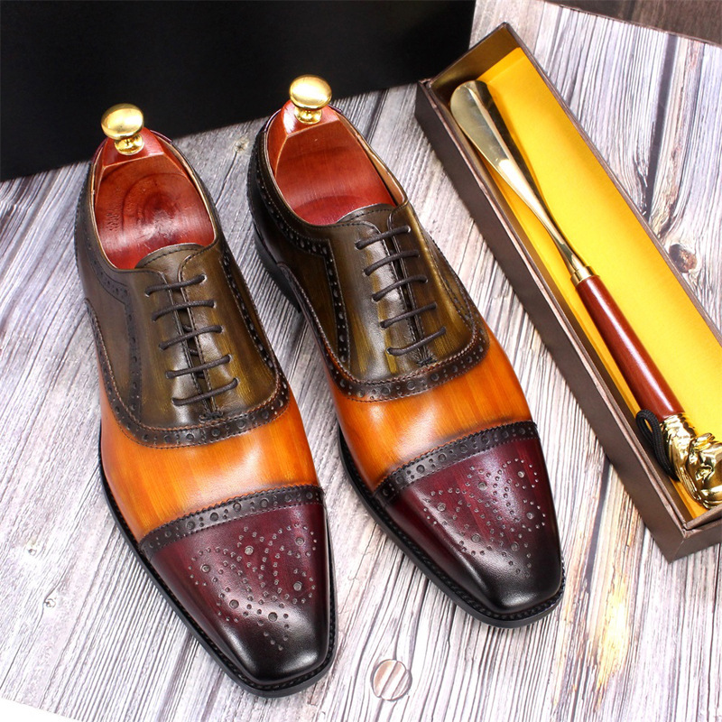[Copy]Men's handmade high quality color matching top layer cowhide Oxford shoes