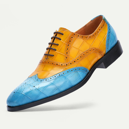 European fashion wedding shoes men's formal shoes first layer cowhide color matching lace-up Oxford shoes business office men's shoes