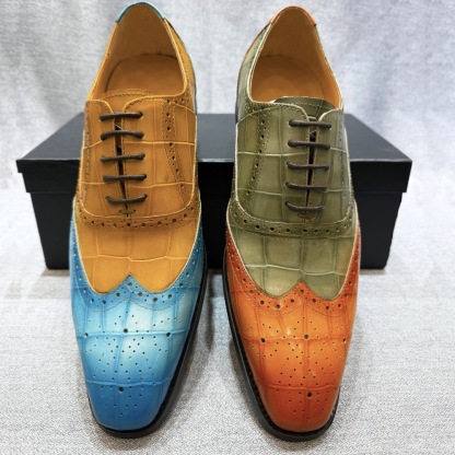 European fashion wedding shoes men's formal shoes first layer cowhide color matching lace-up Oxford shoes business office men's shoes