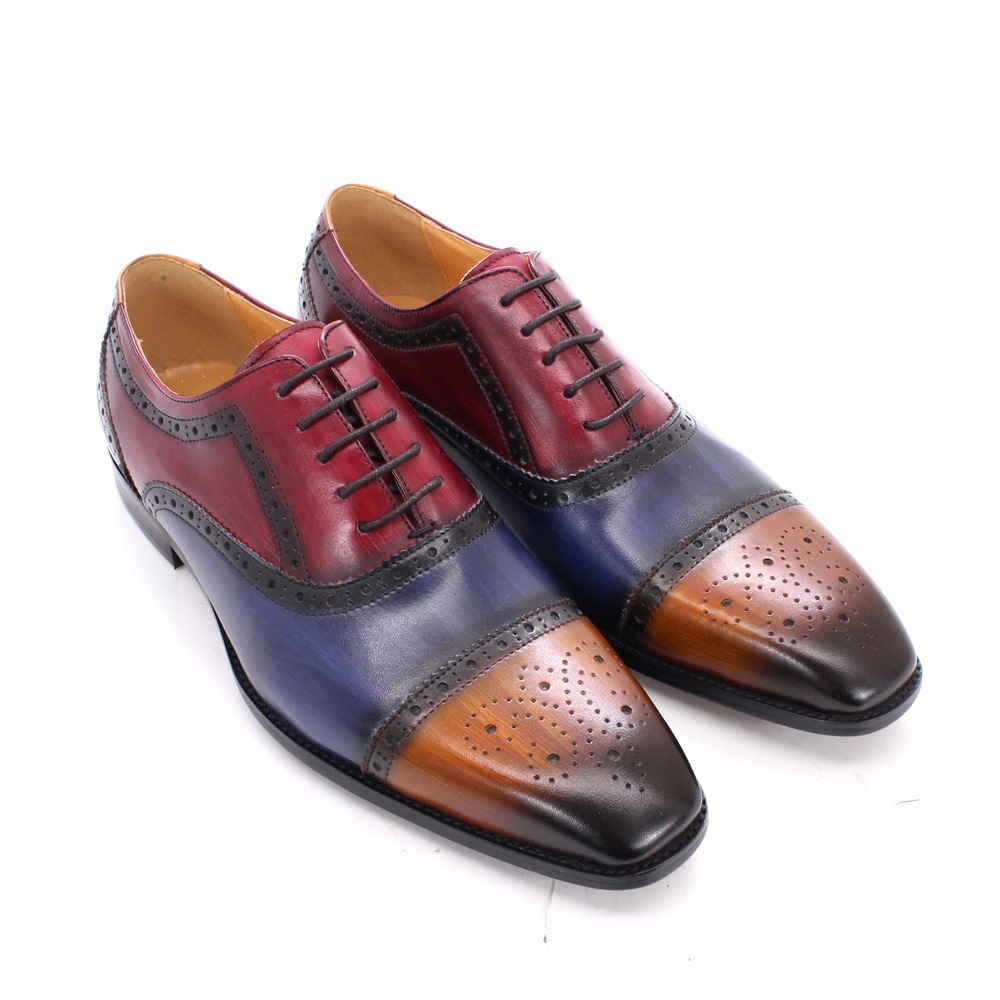 [Copy]Men's handmade high quality color matching top layer cowhide Oxford shoes