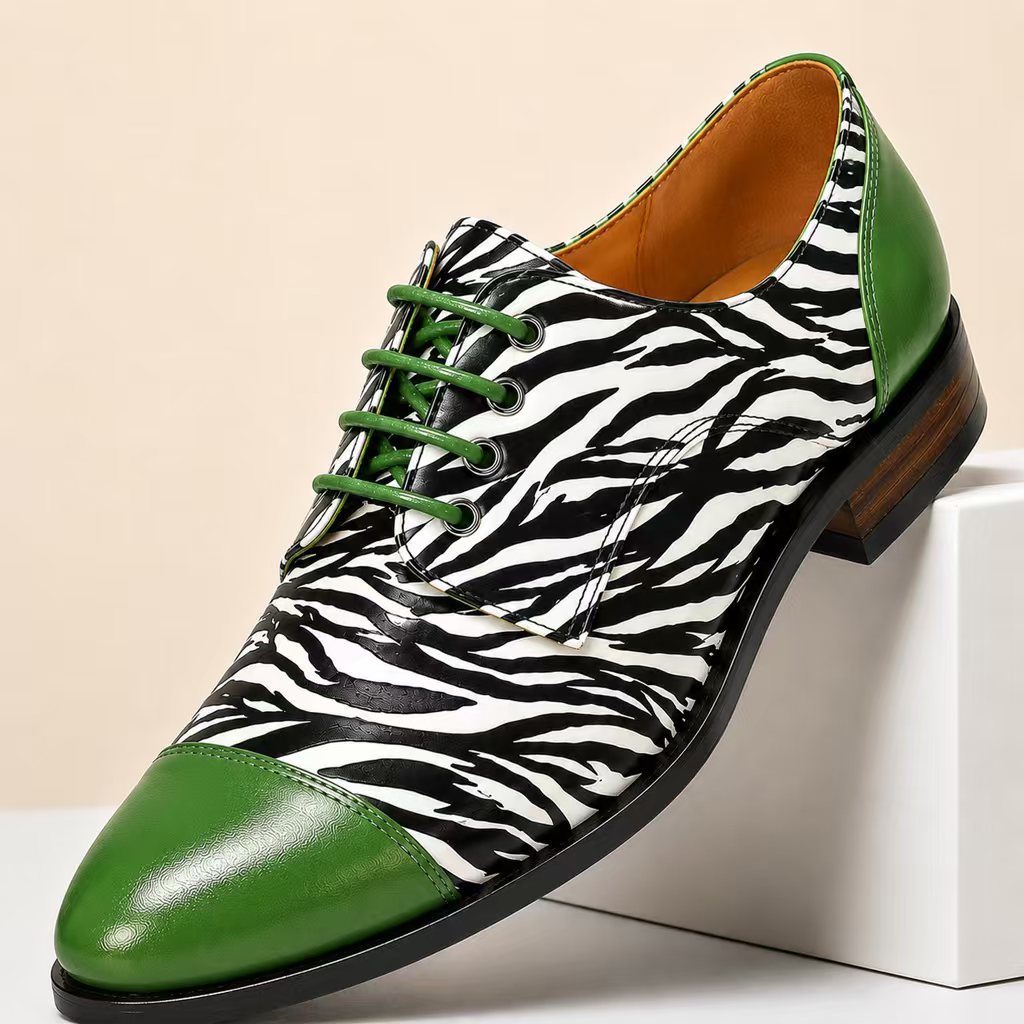Men's Lace-up Low-top Zebra Print Derby Shoes