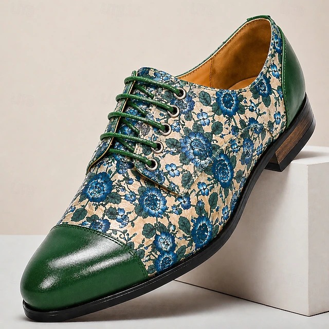 Men's Pointed Toe Colorful Lace-up Fashion Derby Shoes