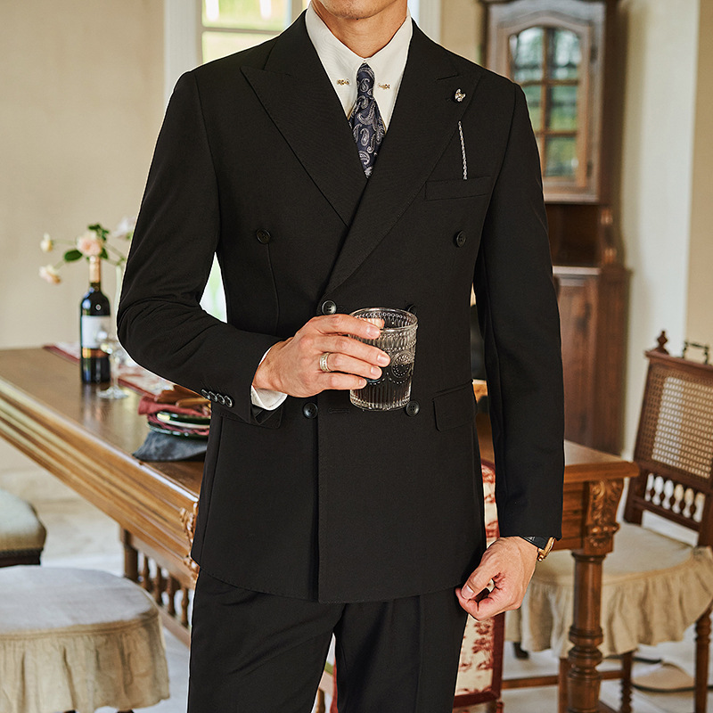 Hangzhou men's clothing high-end British style business formal suits double-breasted gentleman Naples peaked lapel suit