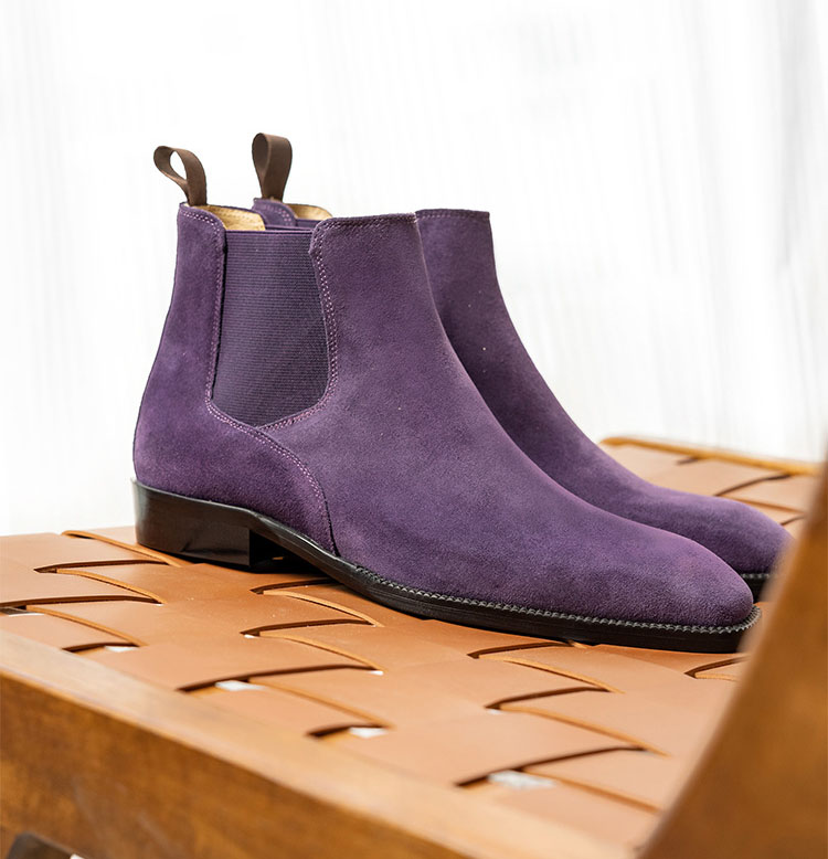 Men's small square toe leather luxury Chelsea boots