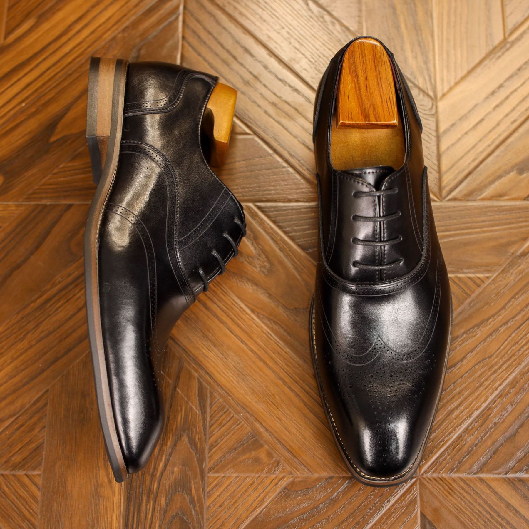 [Copy]Men's top layer cowhide color matching lace-up Oxford shoes