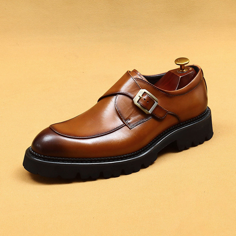 Men's handmade retro glossy platform shoes