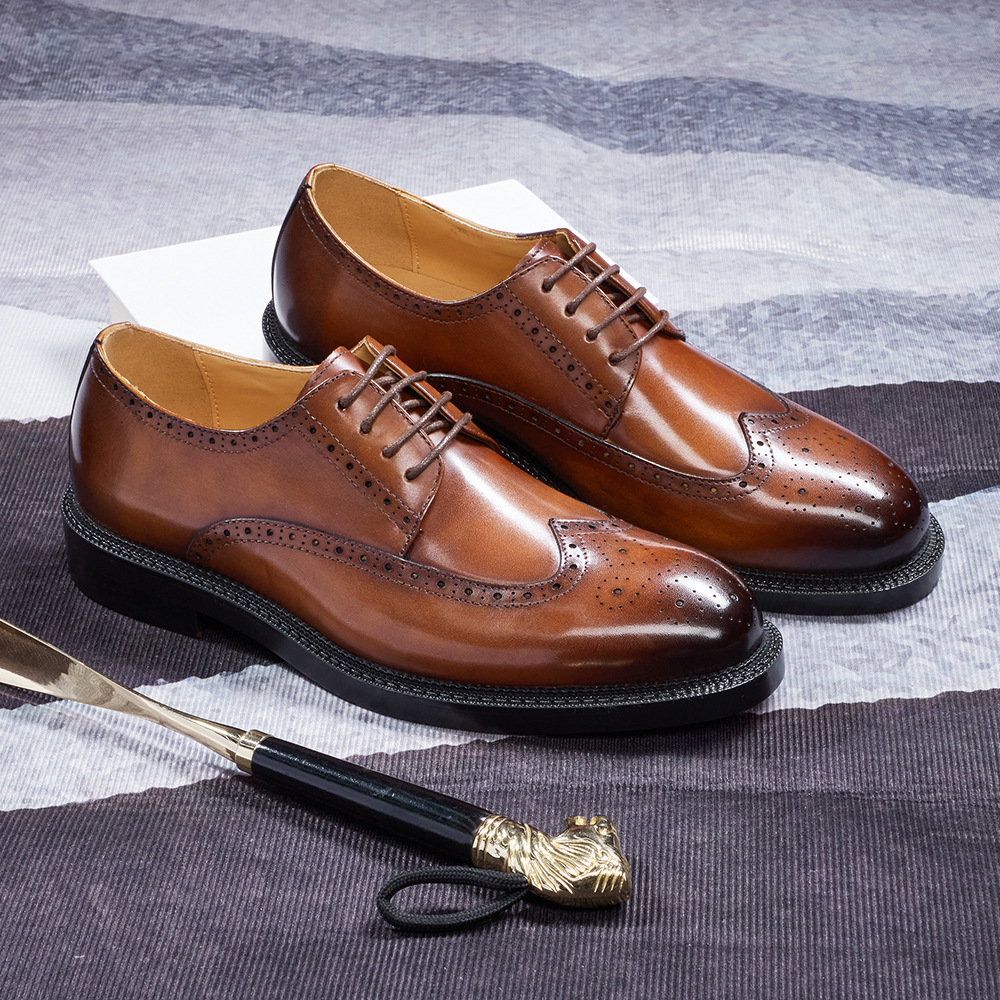Men's Retro Business Brogue Carved Genuine Leather Shoes