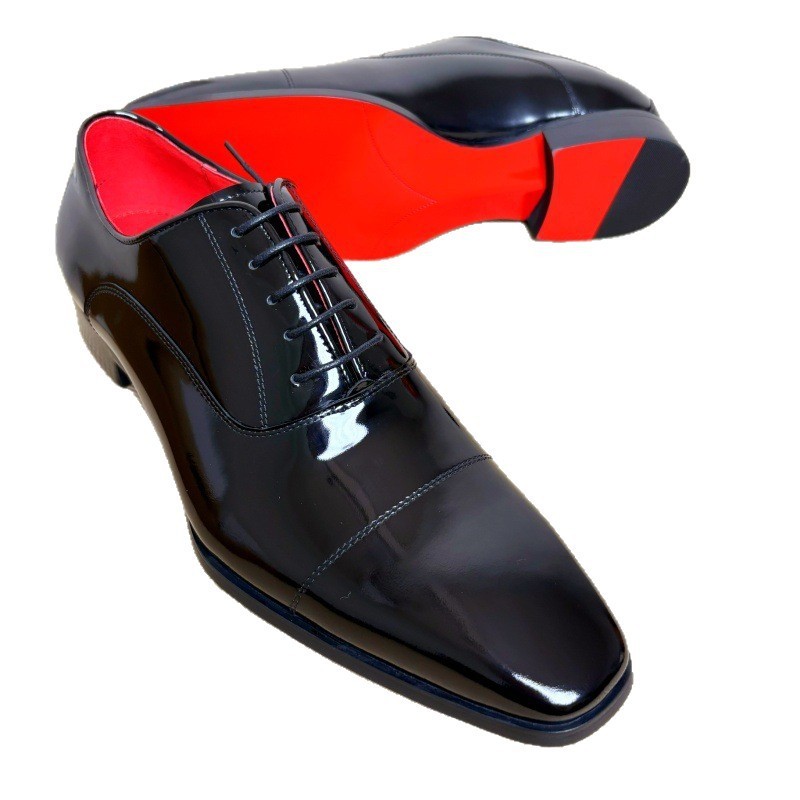 Red bottom genuine leather lace-up men's versatile leather shoes
