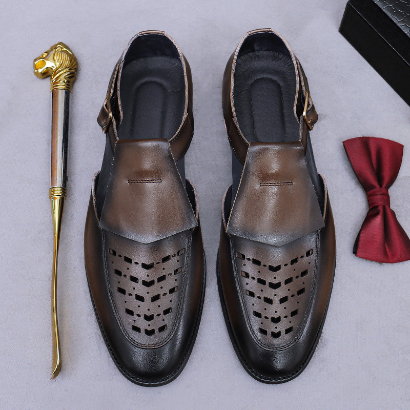 Summer men's retro hollow leather sandals