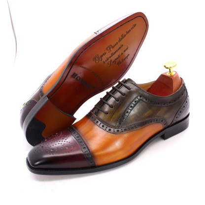 [Copy]Men's handmade high quality color matching top layer cowhide Oxford shoes