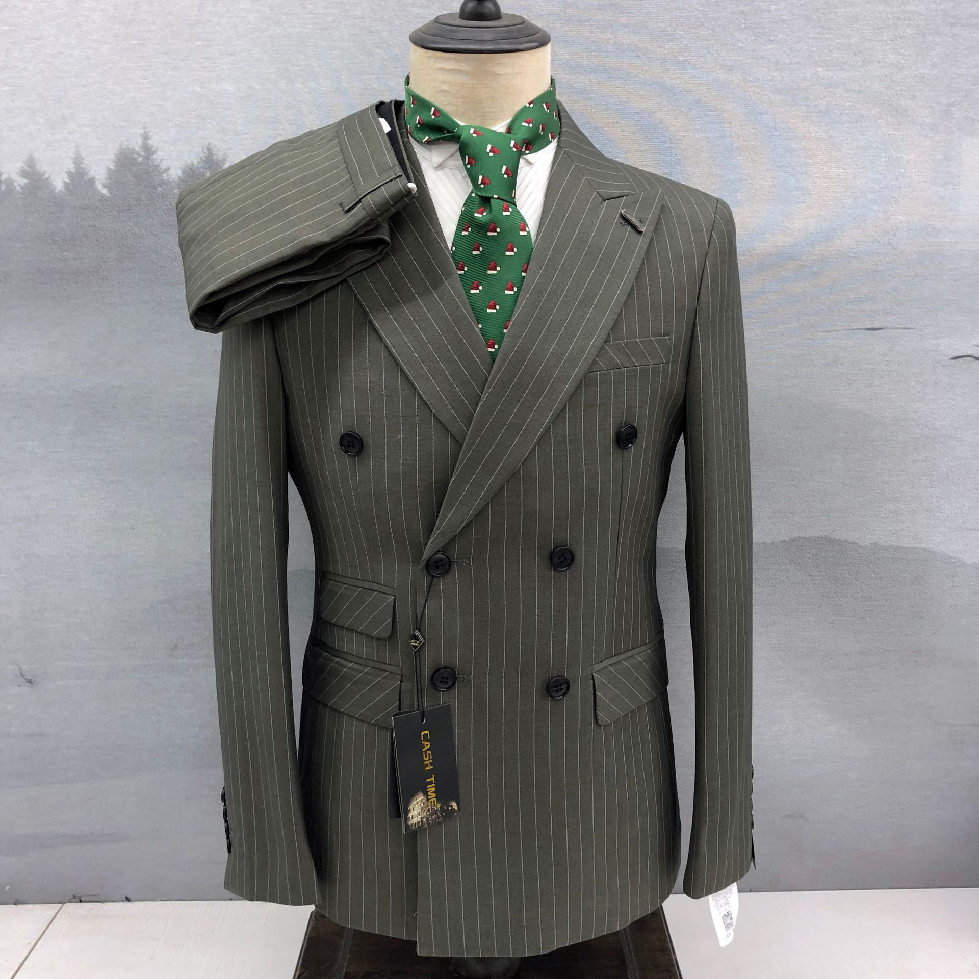 Slim-fit double-breasted two-piece men's business formal suit