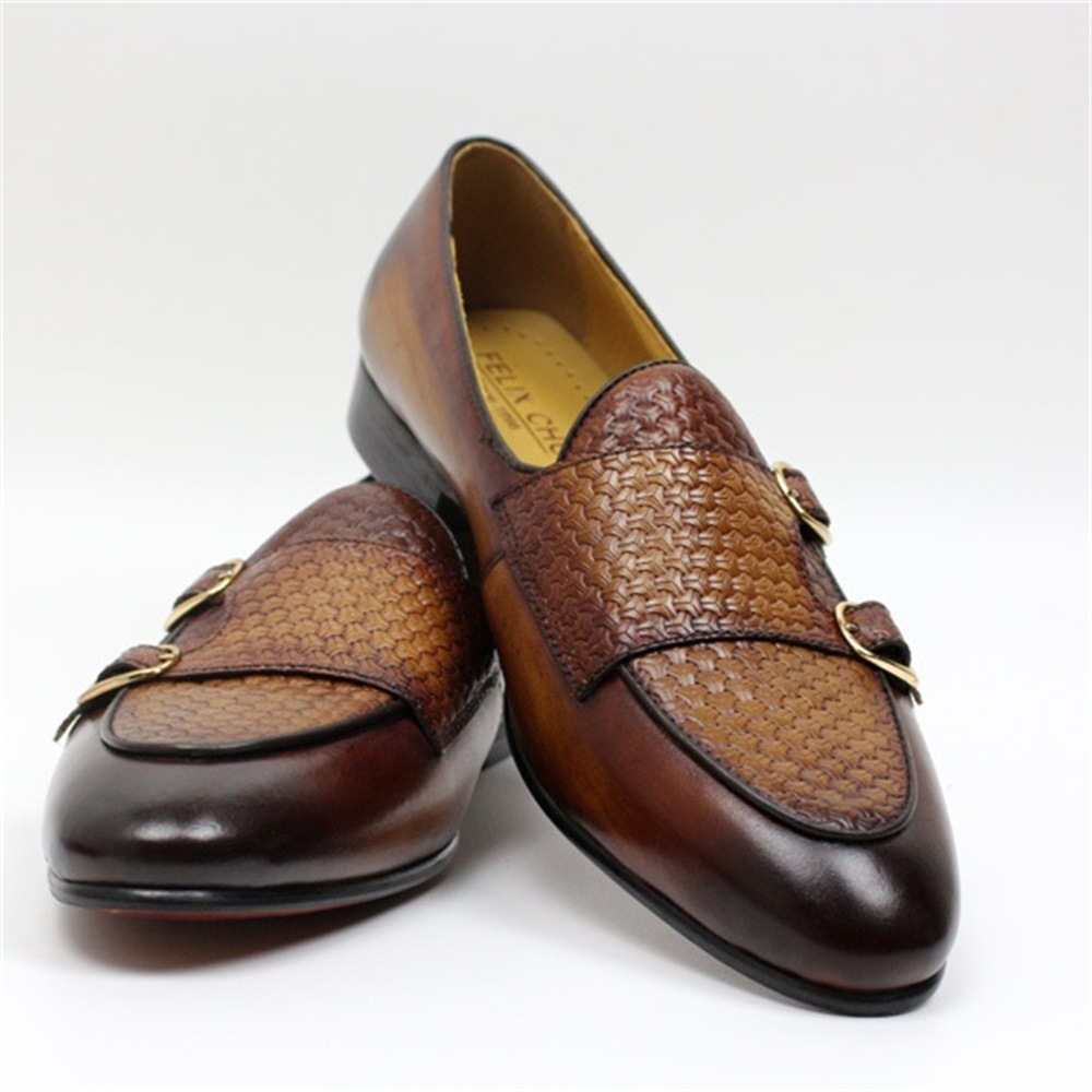 Men's double buckle casual genuine leather shoes