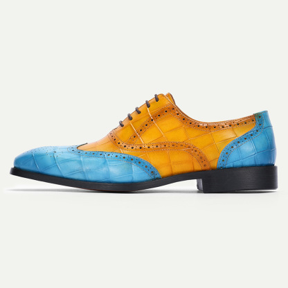 European fashion wedding shoes men's formal shoes first layer cowhide color matching lace-up Oxford shoes business office men's shoes