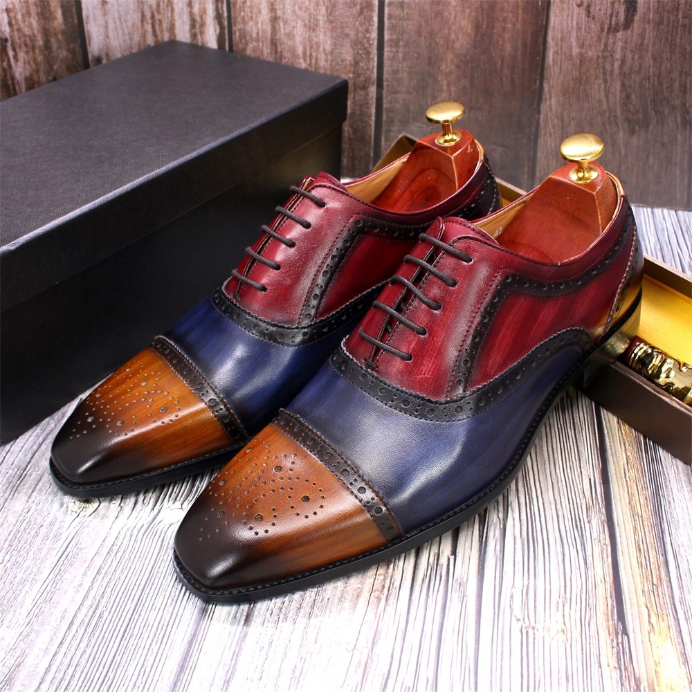 Men's handmade high quality color matching top layer cowhide Oxford sh