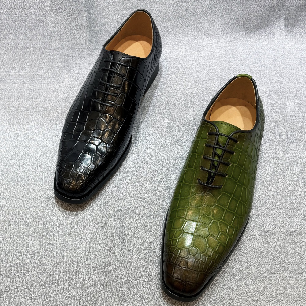 Fashionable Crocodile Pattern Low-top Business Lace-up Oxford Shoes