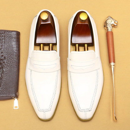 Men's Creamy White Leather Loafers - Stylish & Comfortable