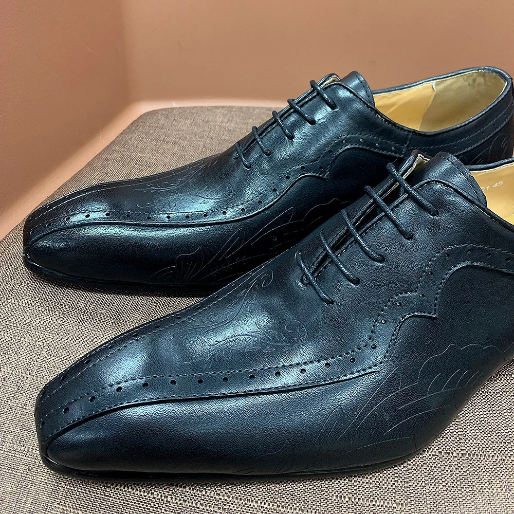 GUYSTEP™Men's business casual shoes brown carved Oxford shoes