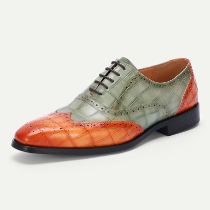 European fashion wedding shoes men's formal shoes first layer cowhide color matching lace-up Oxford shoes business office men's shoes