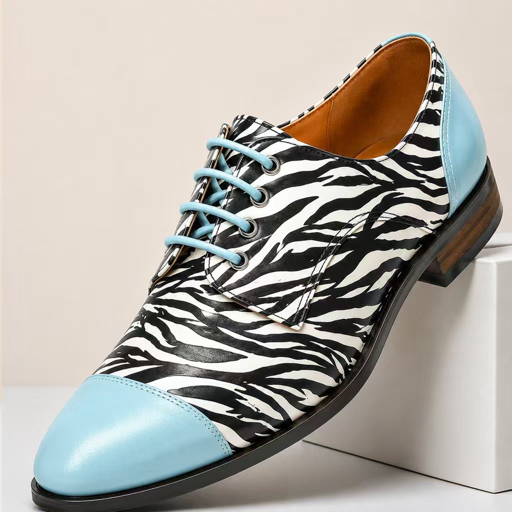 Men's Lace-up Low-top Zebra Print Derby Shoes