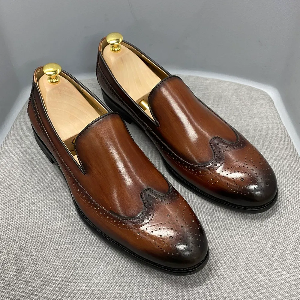 Men's simple round toe leather casual loafers