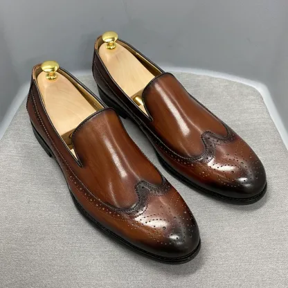 Men's simple round toe leather casual loafers