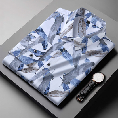 European and American cross-border large size men's long-sleeved printed shirt fat spring and autumn loose casual plus fat plus size shirt