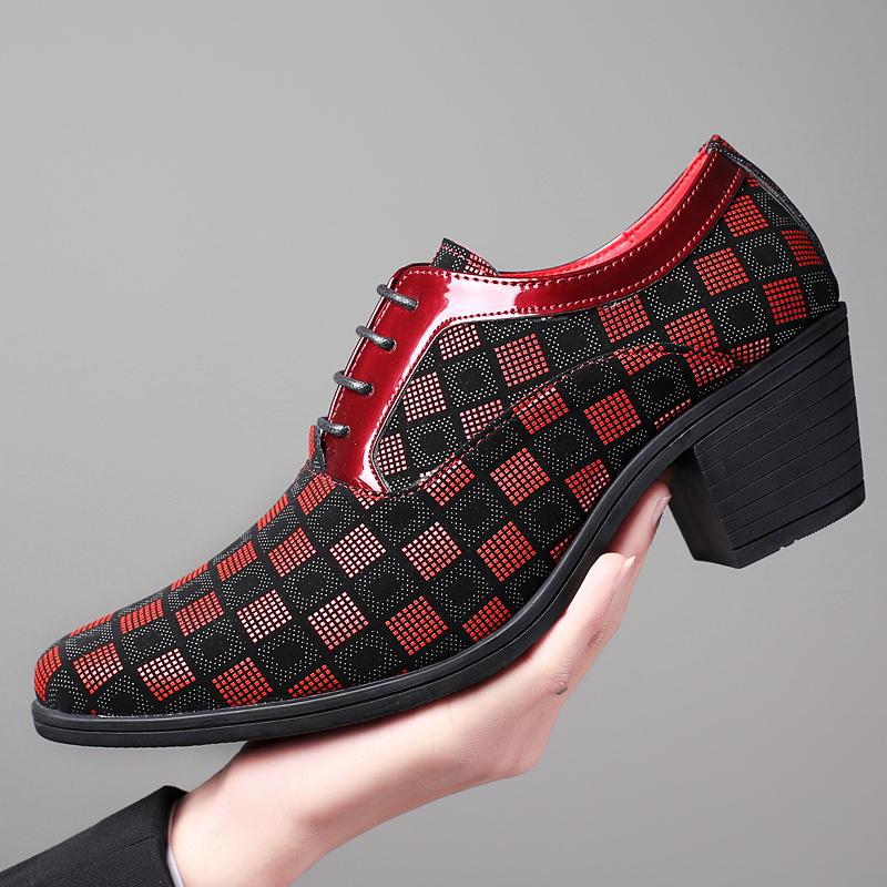 Men's plaid square-heel Oxford shoes
