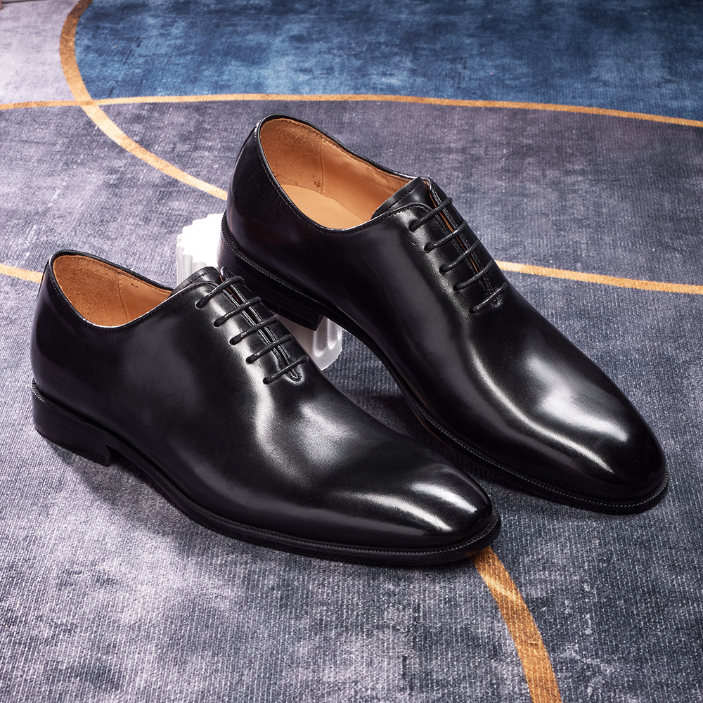 Men's trendy British style cowhide buckle genuine leather slip-on Oxford shoes