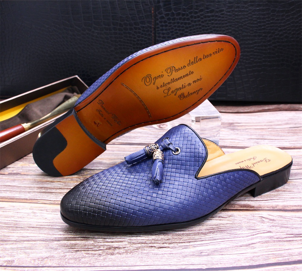 Men's genuine leather tassel casual half slippers