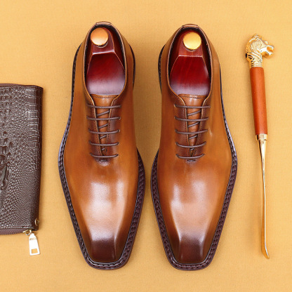 [Wholesale] Brown leather shoes for men, genuine leather, British high-end, polished color, business formal, wedding groom shoes