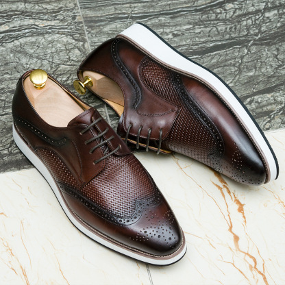 [Copy]GUYSTEP™Men's business casual shoes brown carved Oxford shoes