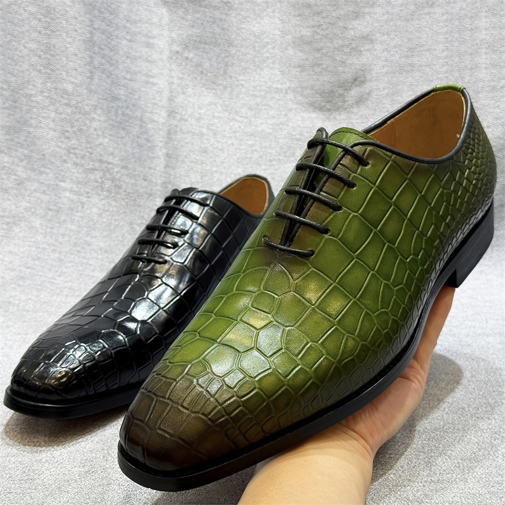 Fashionable Crocodile Pattern Low-top Business Lace-up Oxford Shoes